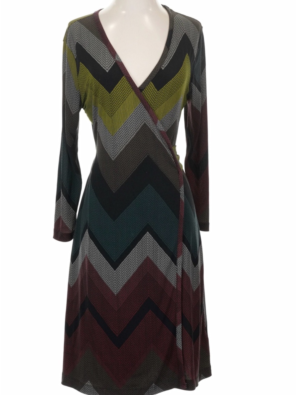 Banana Republic Chevron Wrap Dress in Olive, Teal & Burgundy